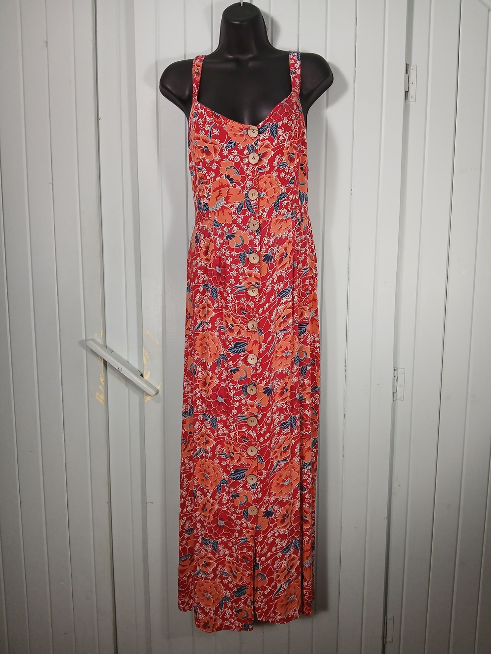 Angie Coral Floral Button-Front Maxi Dress